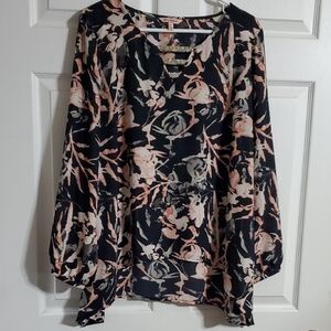 Juicy Couture Women's Navy Pink Floral Top High Low Sharkbite Size XL